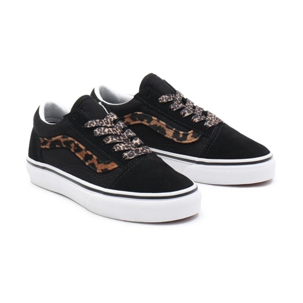 VANS Old Skool Black and Cheetah Leopard Print Shoes 5.5 Juniors 7 Womens